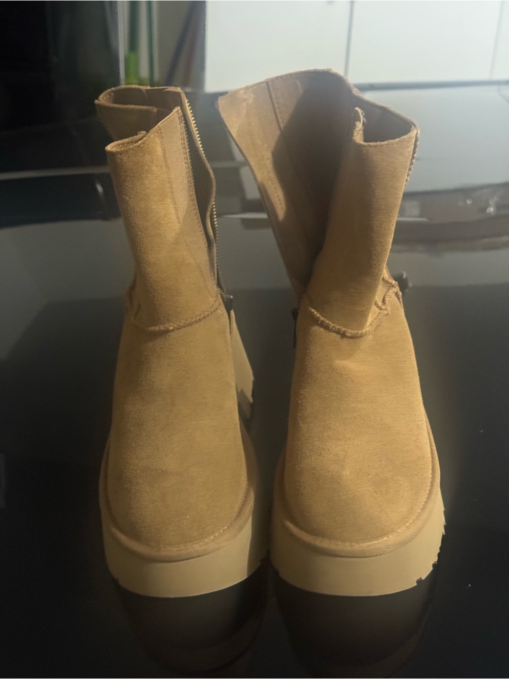 UGG Tan Suede Platform Chelsea Booties
